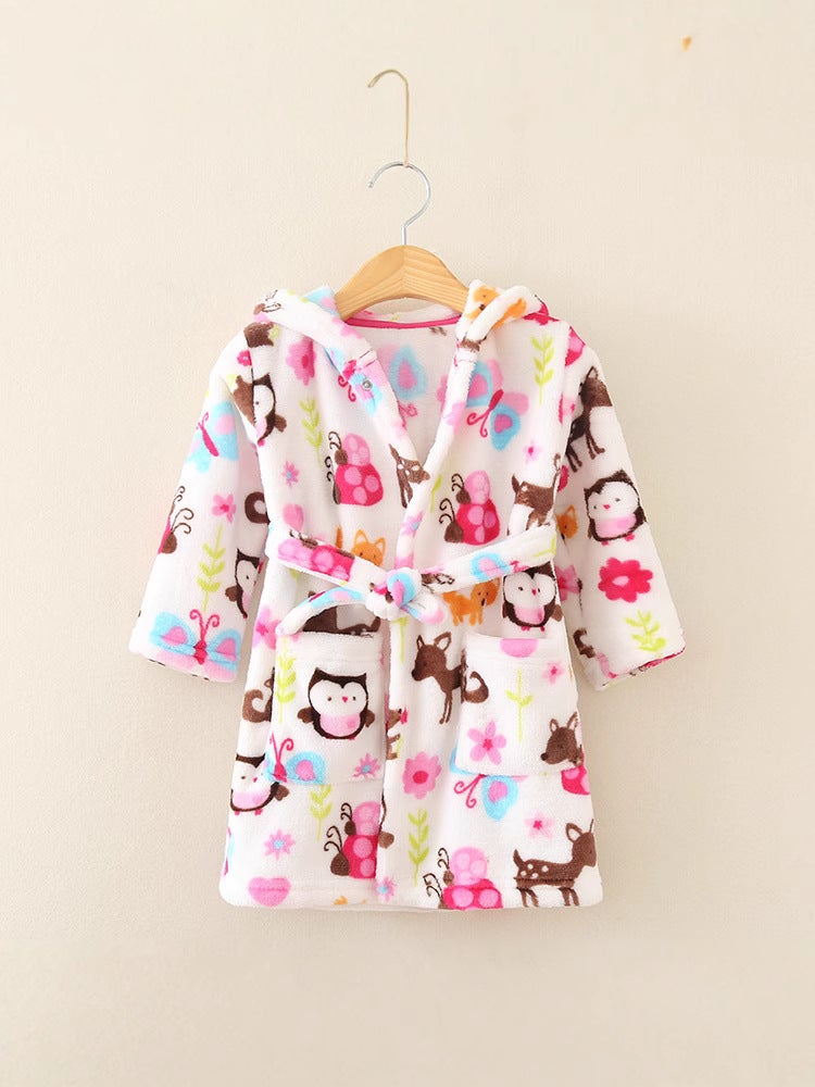 Children'S Nightgown Boys And Girls Baby Spring Autumn Winter Bathrobe Pajamas Cartoon Flannel Hooded Children'S Clothing Home Clothing - Image 5